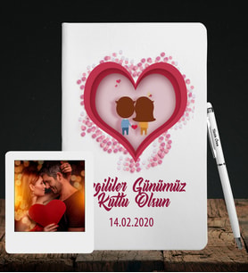 Sevgililer Gününe Özel Deri Beyaz Defter Kalem & Instagram Çerçeve Hediye Seti 34