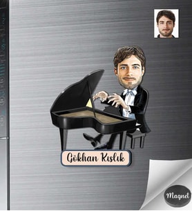 Kişiye Özel Piyanist Erkek Ahşap Magnet -1