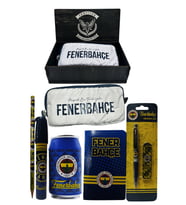 Fenerbahçe Orjinal Lisanslı Lacivert Kutu Kalemtraş Ahşap Kutulu 6'lı Kırtasiye Seti (Lacivert-Gri)