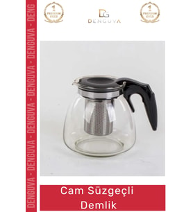 #CamDemlik Isıya Dayanıklı Borosilikat Şık Tasarım Bitki Demleme Cam Süzgeçli Demlik 1.1 Litre
