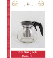 #CamDemlik Isıya Dayanıklı Borosilikat Şık Tasarım Bitki Demleme Cam Süzgeçli Demlik 1.1 Litre