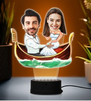 Kişiye Özel Fotoğraflı En Sevimli Çift Tasarımlı Karikatür 3D Led Lamba (Beyaz)