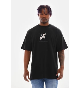 Erkek Baskılı T-Shirt Yazlık Kısa Kol Bisiklet Yaka Tişört - Siyah