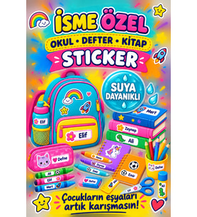 Kişiye Özel Okul Defter Kitap Etiket Seti Suya Dayanıklı Etiket Sticker (190 Adet)