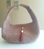 Mi-Knitting, Gondol Çanta, Kadın Omuz Çantası, Kağıt İp Çanta, Gülkurusu  Rengi Çanta