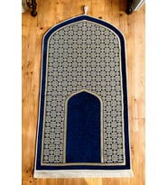 Oval Mihrap Desenli Püsküllü Lüks Şönil Seccade Lacivert