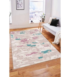 Pembe Turkuaz Vintage Kaymaz Tabanlı Dekoratif Halı NU003 - 100 x 160 cm