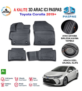 Toyota Corolla 3D Paspas Havuzlu Pro 2019 Sonrasi
