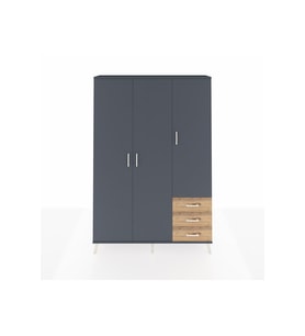 Arges Dolap 6 Raflı 3 Çekmeceli Tek Askılı 132x30x195 Antrasit-Antrasit/Çam
