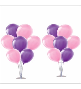 2 Adet Ayaklı Balon Standı 7li Set, 14 Adet Mor, Pembe Balon
