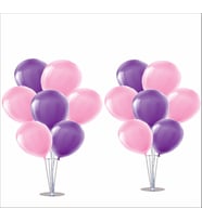 2 Adet Ayaklı Balon Standı 7li Set, 14 Adet Mor, Pembe Balon