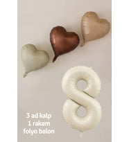 8 Yaş Doğum Günü Retro Pastel Parti Balon Seti 3 Adet Retro Kalp Balon 8 Rakam Krem Folyo Balon