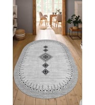 Dijital Baskılı Kaymaz Taban Yıkanabilir Oval Salon Halısı Mutfak Halısı Yolluk NDO-SD-1106 (Gri)