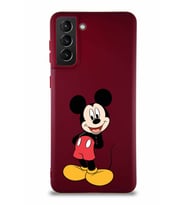 Samsung Galaxy S21 Plus Soft Premier Kapak Mickey Mouse-B Tasarımlı Silikon Kılıf - Mürdüm (Şeffaf)
