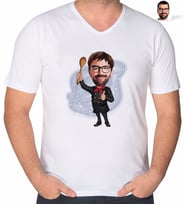 BK Gift Kişiye Özel Erkek Chef Karikatürlü V Yaka Tişört-1 (Beyaz)