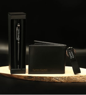 Kişiye Özel Siyah Cüzdan& Siyah Anahtarlık& Siyah Touchpen Hediye Seti