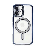 İphone 16 Plus Kılıf Joke Simli Magneticsafe Kılıf - Lacivert