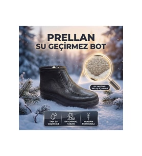 Prellan - Su Geçirmez İçi Peluş Kürklü Yandan Fermuarlı Kışlık Bot - SİYAH - 44