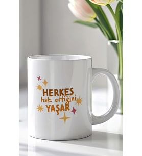 Mizahi Yazılı 330ml Baskılı Beyaz Seramik Kupa Bardak