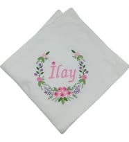 Kişiye Özel Penye Battaniye Rococo Desenli Pembe (Ekru)