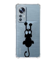 Xiaomi Mi 12 Pro Uyumlu Köşe Korumalı Antişok Kapak Çizgi Kedi (Siyah) Tasarımlı Şeffaf  Kılıf