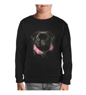Dog Wearing Pink Fur Siyah Çocuk Sweatshirt