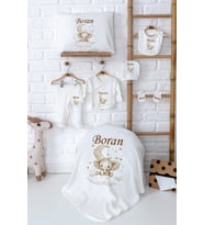 Pia Baby Premium %100 Pamuk Yenidoğan Erkek Bebek Hastane Çıkışı Hediyelik Set 5030-02 (Ekru)