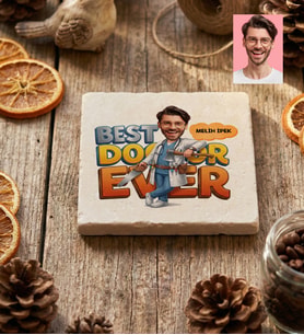 Kişiye Özel Karikatürlü Erkek Doktor Bardak Altlığı Tıp Bayramı Hediyesi