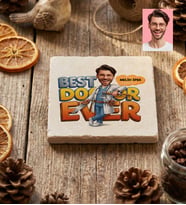 Kişiye Özel Karikatürlü Erkek Doktor Bardak Altlığı Tıp Bayramı Hediyesi
