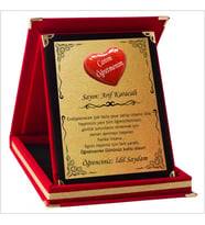 Kişiye Özel Kalp Tasarımlı Öğretmen 8 Temalı Kırmızı Plaket (Kırmızı-Altın)