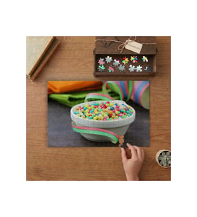 Kasedeki Renkli Şekerler Tasarımı 240 parça Ahşap Puzzle Ahşap Kutuda MP03708