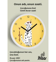 İsme Özel Sevimli Köpek Çocuk Odası Duvar Saati Orta Boy 30 cm Beyaz Camlı Sessiz