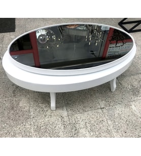 Döner Orta sehpa 13828 OVAL Klasik Kayın Retro Ayak MDF Tabla Beyaz füme cam