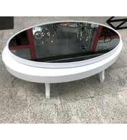 Döner Orta sehpa 13828 OVAL Klasik Kayın Retro Ayak MDF Tabla Beyaz füme cam