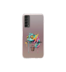 Huawei P Smart 2021 ile Uyumlu Splash Bukalemun Tasarımlı Şeffaf Silikon Kılıf