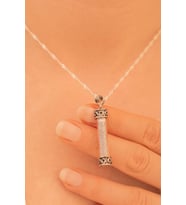 Gümüş Kolye - Camlı 925 Ayar Gümüş Cevşen Muska Kadın Kolye Zincir