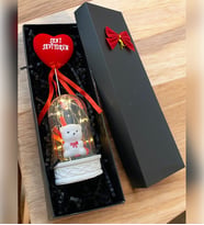Hediye Kutusunda Seni Seviyorum Kapli & Beyaz Ayıcıklı Işıklı Fanus  Sevgiliye Arkadaşa Hediye