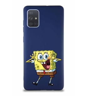 Samsung Galaxy A71 Soft Premier Kapak Sünger Bob Tasarımlı Silikon Kılıf - Lacivert (Şeffaf)