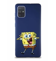 Samsung Galaxy A71 Soft Premier Kapak Sünger Bob Tasarımlı Silikon Kılıf - Lacivert (Şeffaf)