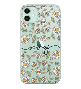 Apple Leafy Daisy Tasarımlı Şeffaf Telefon Kılıfı