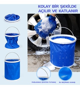 Protackle Katlanabilir Araç Yıkama Kovası 9 lt Mavi