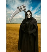 Halloween Cadılar BayramıGeçmeli Çubuklu Azrail Orağı 90 Kurukafa Sembollü