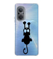 Huawei Nova 9 Se  Kamera korumalı Kapak Çizgi Kedi (Siyah) Tasarımlı Şeffaf Kılıf