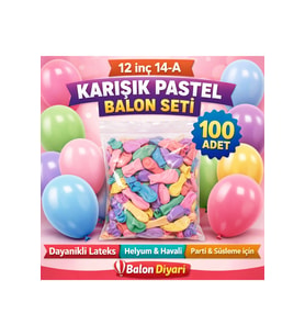 12 inç 14-A Karışık Pastel Balon 100'lu  Parti Doğum Günü Süsleme Balonu