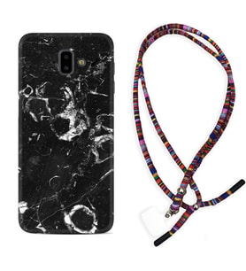 Samsung J6 Plus J7 Prime J7 Pro M20 Kılıf Boyun Asklı Rasta Silikon Black Hole Marble 1387