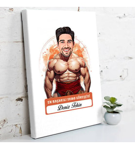 Kişiye Özel Hediye Karikatürlü Erkek Sumo Güreşçisi Kanvas Tablo