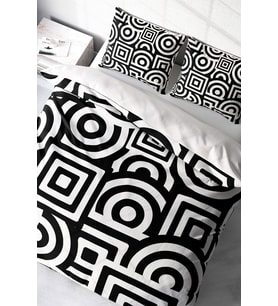 Lastikli Çarşaflı %100 Pamuk Saten Çift Kişilik Nevresim Takımı Geometric Mixed