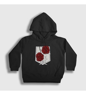Presmono Unisex Çocuk Siyah Garrison V2 Anime Attack On Titan Kapüşonlu Sweatshirt 123538tt