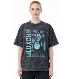 Tasarım Billie Eilish Lunch Şarkıcı Baskılı Unisex Oversize Eskitme Yıkamalı Tişört