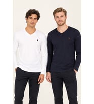 Dewberry Erkek Pamuklu V Yaka Sweatshirt 2'li Set Lacivert-Beyaz T8587 Hafta Sonu Kombini, Seyahat Gardırobu